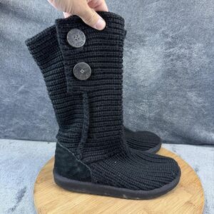 UGG Knit Boots Girls Size 4 Black Tall Button Cozy Casual Winter Sock 5649